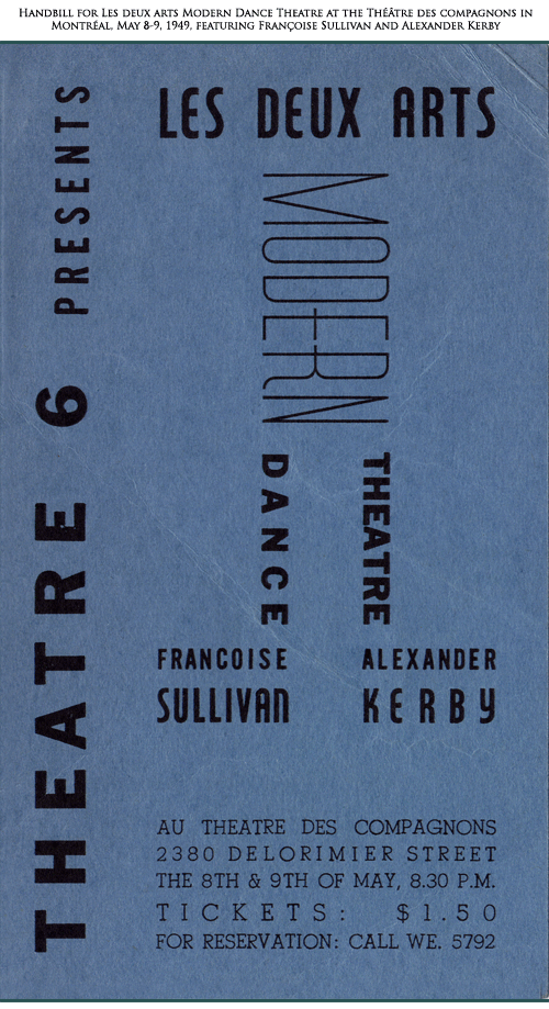 Handbill for Les deux arts modern dance theatre, 1949