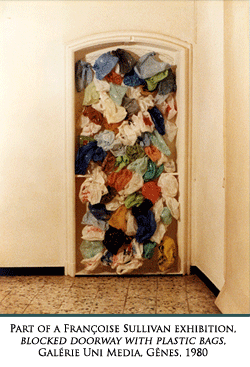 Part of exhibition, Blocked doorway with platic bags, 1980